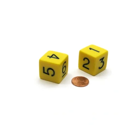 Pack of 2 D6 6-Sided Jumbo Opaque Dice - Yellow with Black Numbers - Your Source for Gaming Essentials Cheap
