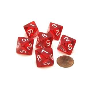 Pack of 6 D8 Transparent 8-Sided Dice - Red with White Numbers - Your Source for Gaming Essentials Cheap