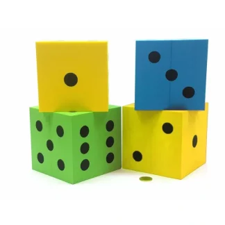 Pack of 4 D6 Very Large 4" 100mm Foam Dice - Blue, Green, and 2 Yellow - Your Source for Gaming Essentials Cheap