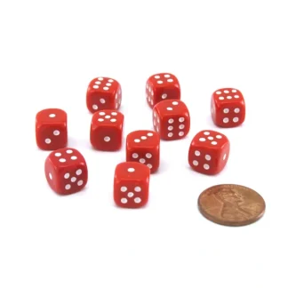 Pack of 10 Deluxe Round Edge Small 10mm Opaque D6 Dice - Red - Your Source for Gaming Essentials New