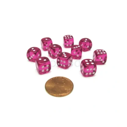 Pack of 10 Deluxe Round Edge Small 10mm Transparent D6 Dice - Magenta - Your Source for Gaming Essentials Clearance