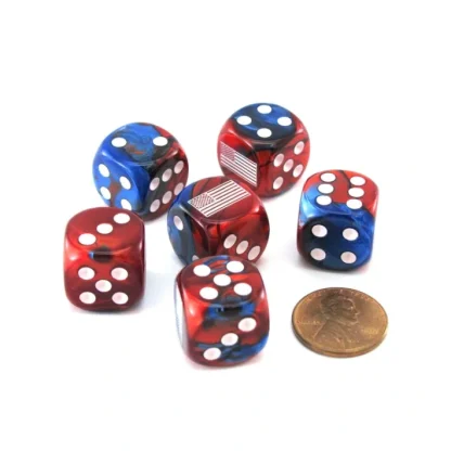 Pack of 6 Gemini Axis and Allies 16mm D6 United States Dice - Blue-Red w White - Your Source for Gaming Essentials Cheap