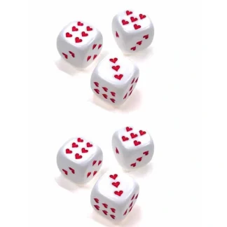 Pack of 6 Heart Dice, Opaque 16mm D6 Chessex Dice - White with Red Hearts - Your Source for Gaming Essentials Cheap