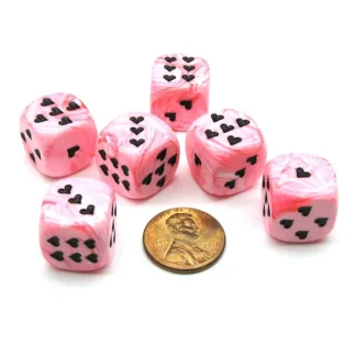 Pack of 6 Heart 'Ice Cream' 16mm D6 Chessex Dice - Pink with Black Hearts - Your Source for Gaming Essentials Flash Sale