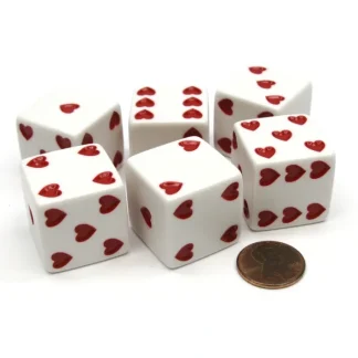 Pack of 6 Heart Pip D6 25mm Large Jumbo Love Dice - White with Red Hearts - Your Source for Gaming Essentials Flash Sale