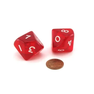 Pack of 2 Jumbo 25mm D10 (0-9) Transparent Dice - Red with White Numbers - Your Source for Gaming Essentials Shop