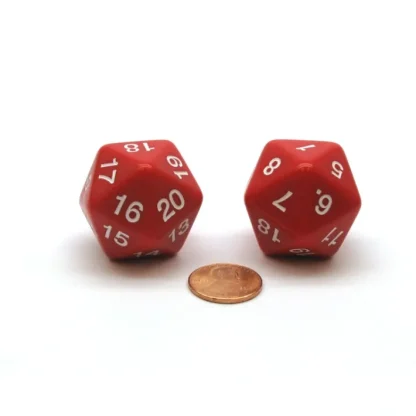 Pack of 2 Large 30mm Countdown D20 Dice - Red with White - Your Source for Gaming Essentials Sale