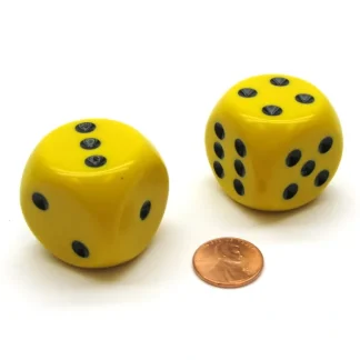 Pack of 2 Large 32mm Round Corner Opaque Dice - Yellow with Black - Your Source for Gaming Essentials Best