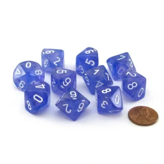 Pack of 10 Luminary Borealis 16mm D10 Dice - Purple with White Numbers - Your Source for Gaming Essentials Outlet