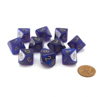 Pack of 10 Luminary Borealis 16mm D10 Dice - Royal Purple with Gold Numbers - Your Source for Gaming Essentials Best