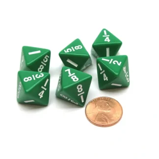 Pack of 6 Math Dice 8-Sided Fraction: 1/8 to 1 - Green with White - Your Source for Gaming Essentials Cheap