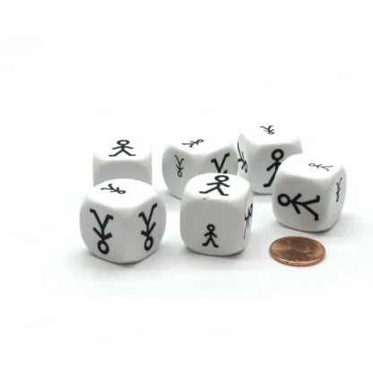 Pack of 6 22mm D6 Large and Small Stick Figure Dice - White with Black Etches - Your Source for Gaming Essentials Cheap