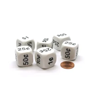 Pack of 6 22mm D6 Six Sided Money Dice - White with Black Etches - Your Source for Gaming Essentials Best