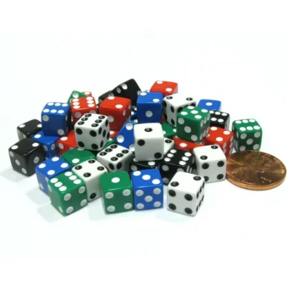 Pack of 50 8mm D6 Small Square-Edge Dice, 10 of Each: Red White Blue Green Black - Your Source for Gaming Essentials Fashion