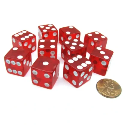 Pack of 10 16mm D6 Square Edge Transparent Dice - Red with White Pips - Your Source for Gaming Essentials Fashion