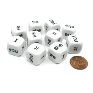 Pack of 10 16mm Educational English Pronouns Dice - I He She We You It - Your Source for Gaming Essentials Clearance