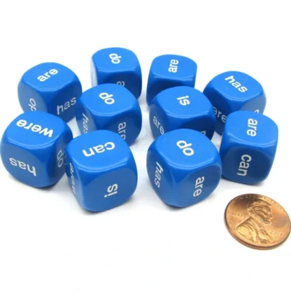 Pack of 10 16mm Educational English Being and Helping Verb Dice- Blue with White - Your Source for Gaming Essentials Hot