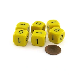 Pack of 6 Round Corner Binary Math (0, 1) 16mm Dice - Yellow with Black - Your Source for Gaming Essentials Shop