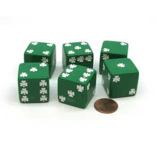 Pack of 6 Shamrock D6 25mm Large Jumbo Dice - Green with White Pips - Your Source for Gaming Essentials Shop
