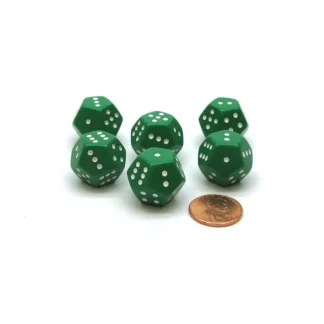 Pack of 6 12-Sided D6 Spotted 1 to 6 Twice Dice - Green with White - Your Source for Gaming Essentials New