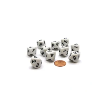 Pack of 10 10-Sided 16mm D5 Dice Numbered 1 to 5 Twice - White with Black - Your Source for Gaming Essentials Store