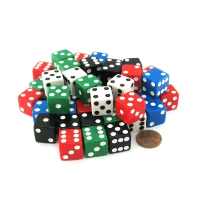 Pack of 50 Six Sided Square Opaque 16mm D6 Dice - Red White Blue Green - Your Source for Gaming Essentials Discount