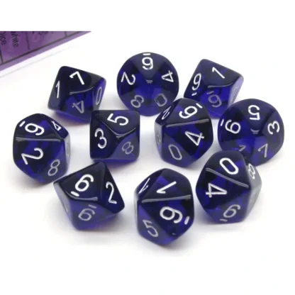 Pack of 10 Translucent Chessex 10-Sided D10 Dice - Purple with White Numbers - Your Source for Gaming Essentials Flash Sale