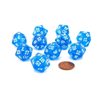 Pack of 10 Transparent 20 Sided D20 20mm Dice - Blue - Your Source for Gaming Essentials Fashion
