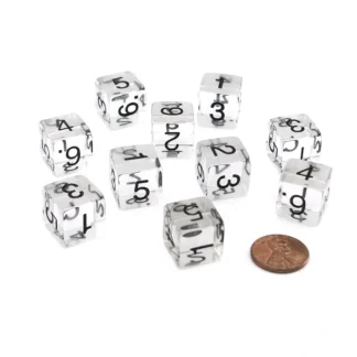 Pack of 10 Transparent 6-Sided D6 16mm Numbered Dice - Clear - Your Source for Gaming Essentials Flash Sale