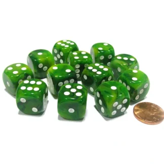Phantom 16mm D6 Chessex Dice Block (12 Dice) - Green with White Pips - Your Source for Gaming Essentials New