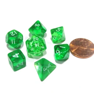 Polyhedral 7 Piece Dice Set Transparent Small 10mm Mini Die - Green with White - Your Source for Gaming Essentials Best