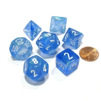 Polyhedral 7-Die Borealis Chessex Dice Set - Sky Blue with White Numbers - Your Source for Gaming Essentials Cheap