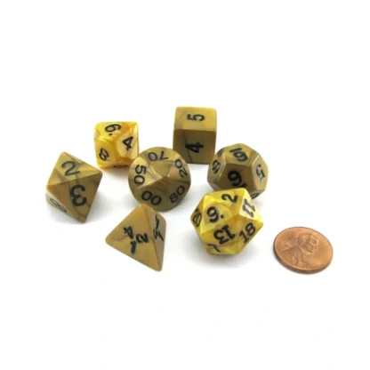 Polyhedral 7-Die Dice Set-Olympic Pearlized Gold with Black Numbers - Your Source for Gaming Essentials Store