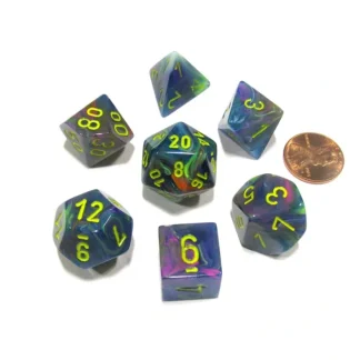 Polyhedral 7-Die Festive Chessex Dice Set - Rio with Yellow Numbers - Your Source for Gaming Essentials Store