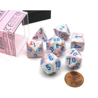 Polyhedral 7-Die Festive Chessex Dice Set - Pop Art with Blue Numbers - Your Source for Gaming Essentials Flash Sale