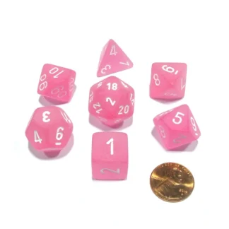 Polyhedral 7-Die Frosted Chessex Dice Set - Pink with White Numbers - Your Source for Gaming Essentials Cheap