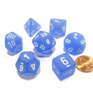 Polyhedral 7-Die Frosted Chessex Dice Set - Blue with White Numbers - Your Source for Gaming Essentials Cheap