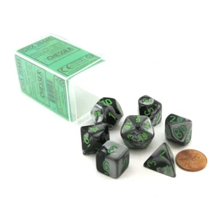 Polyhedral 7-Die Gemini Chessex Dice Set - Black-Grey with Green Numbers - Your Source for Gaming Essentials Sale