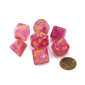 Polyhedral 7-Die Leaf Lab Dice 2 Chessex Dice with Luminary- Fuschia with Yellow - Your Source for Gaming Essentials Best