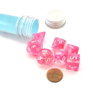 Polyhedral 7-Die Luminary Chessex Lab Dice 4 Set - Gemini Clear-Pink with White - Your Source for Gaming Essentials Best