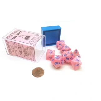 Polyhedral 7-Die Lustrous Lab Dice Chessex Dice Set - Pink with Blue Numbers - Your Source for Gaming Essentials Store