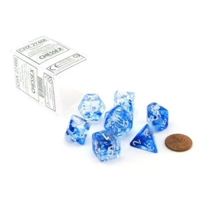 Polyhedral 7-Die Nebula Chessex Dice Set - Dark Blue with White Numbers - Your Source for Gaming Essentials Clearance