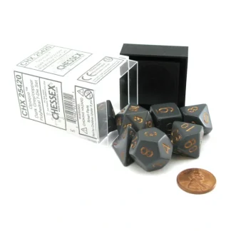 Polyhedral 7-Die Opaque Chessex Dice Set - Dark Gray with Copper Numbers - Your Source for Gaming Essentials Sale