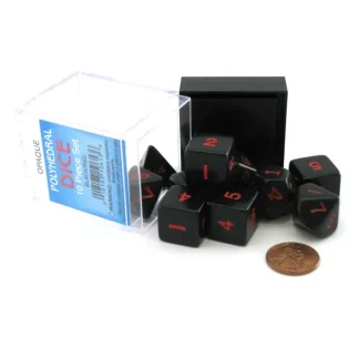Polyhedral 10-Die Opaque Dice Set in Case - Black with Red Numbers - Your Source for Gaming Essentials Cheap