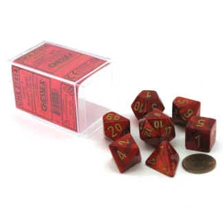 Polyhedral 7-Die Scarab Chessex Dice Set - Scarlet with Gold Numbers - Your Source for Gaming Essentials Cheap