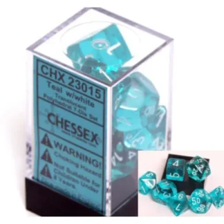 Polyhedral 7-Die Translucent Chessex Dice Set - Teal - Your Source for Gaming Essentials Outlet