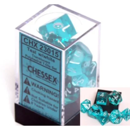 Polyhedral 7-Die Translucent Chessex Dice Set - Teal - Your Source for Gaming Essentials Outlet