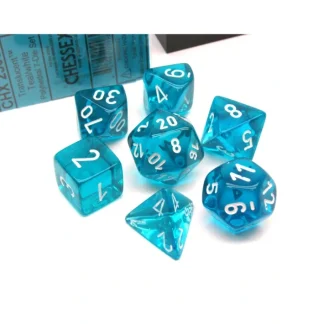 Polyhedral 7-Die Translucent Chessex Dice Set - Teal with White Numbers - Your Source for Gaming Essentials Shop