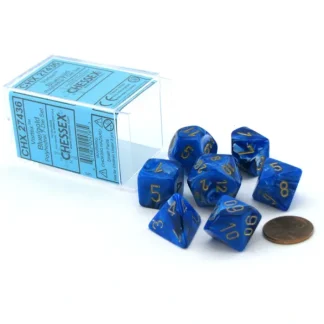 Polyhedral 7-Die Vortex Chessex Dice Set - Blue with Gold Numbers - Your Source for Gaming Essentials Cheap