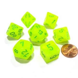 Polyhedral 7-Die Vortex Chessex Dice Set - Bright Electric Yellow with Green - Your Source for Gaming Essentials Flash Sale